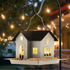 Solar Birdhouse with LED Window Light – Cottage Design