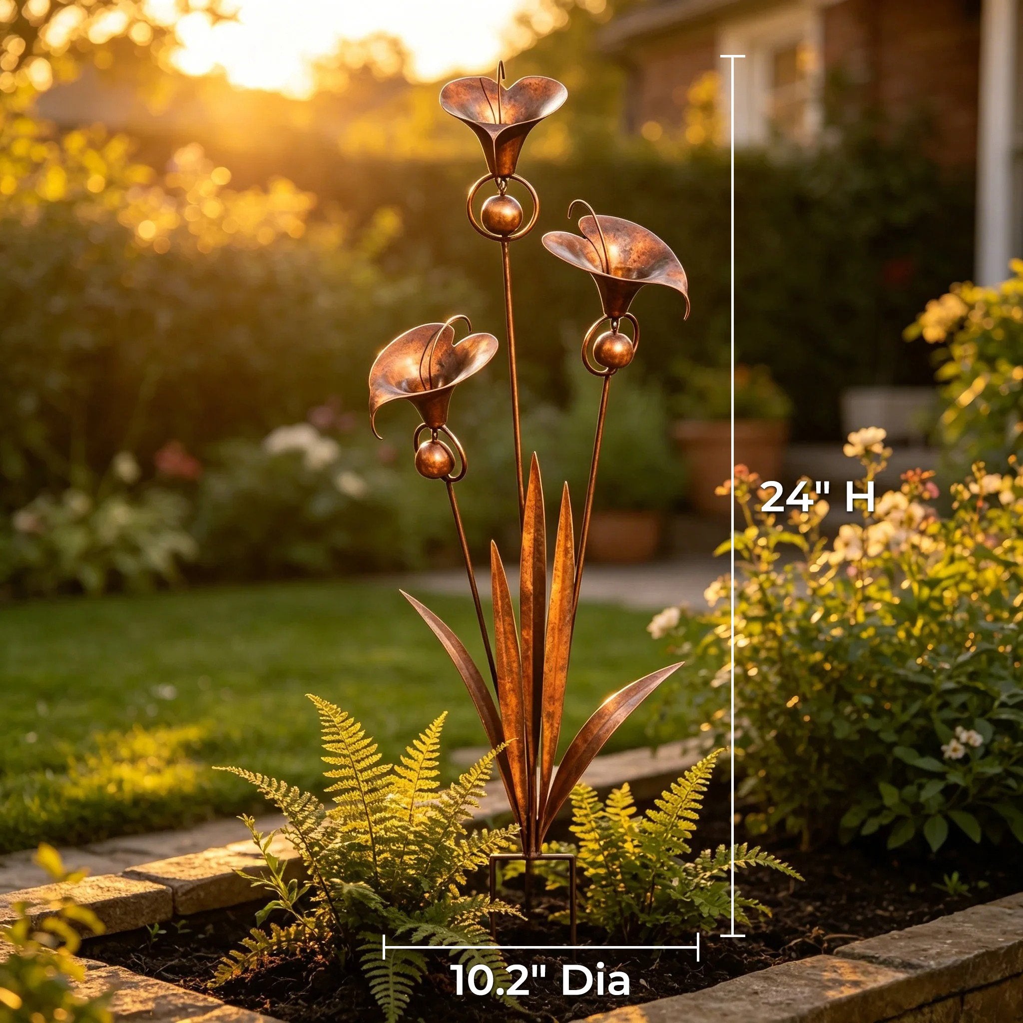 Gartenstecker Kupfer Calla-Lilien mit Glöckchen 61 cm hoch