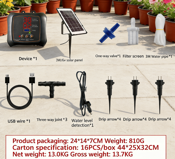Solar watering system for 12 plants with digital timer