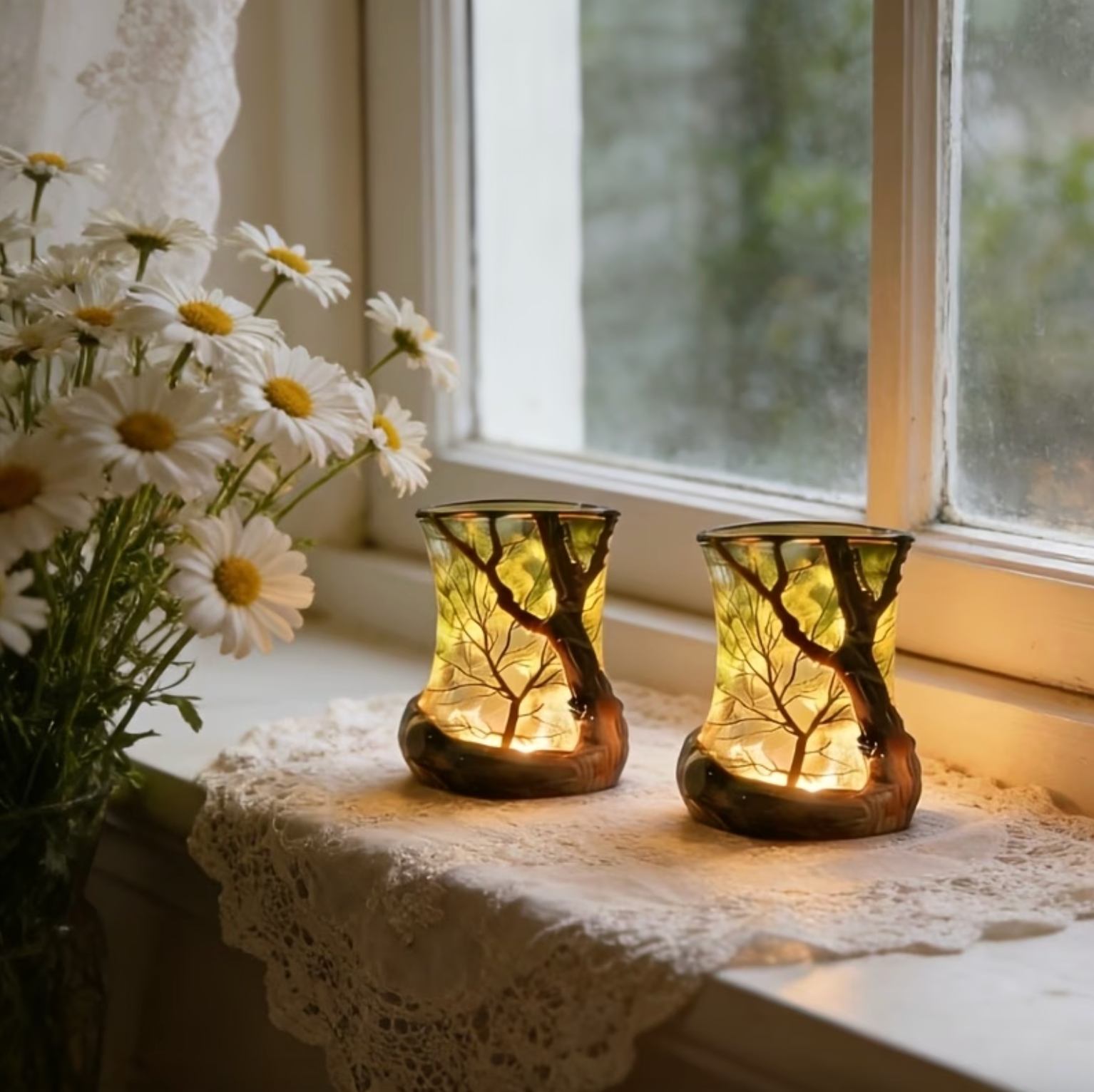 LED atmosphere lamp with forest shadow – battery operated