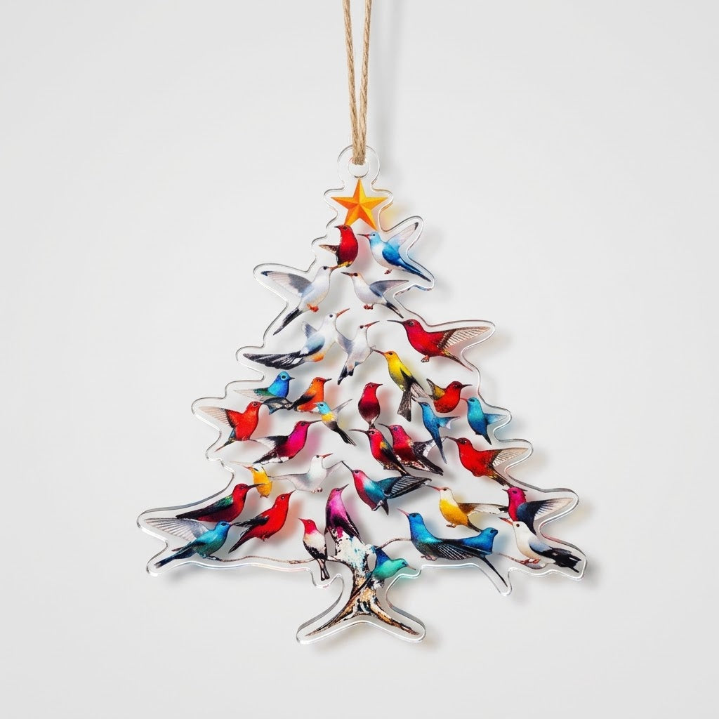Hummingbird Christmas ornaments, set of 5, 8 cm, shimmering and multicolored