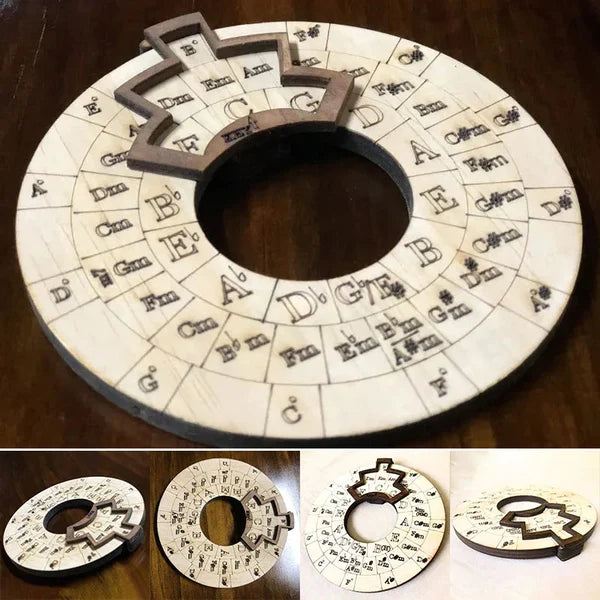 Chord Wheel Wood for Music Theory and Melodies