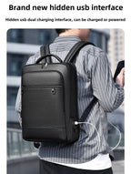 Leather backpack with USB charging port for 15.6-inch laptop