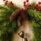 Country-style Christmas wreath with pinecones, berries, and bells, approx. 45 cm