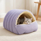 Kuschelhöhle mit Kuppeldach für kleine Hunde & Katzen – Plüsch innen, Cord-Optik außen, 2 Größen