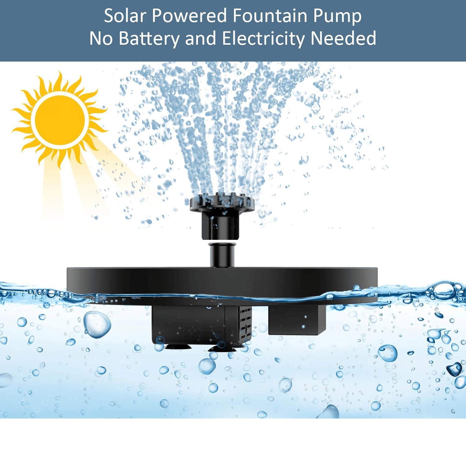 Solar fountain with LED lighting for pond