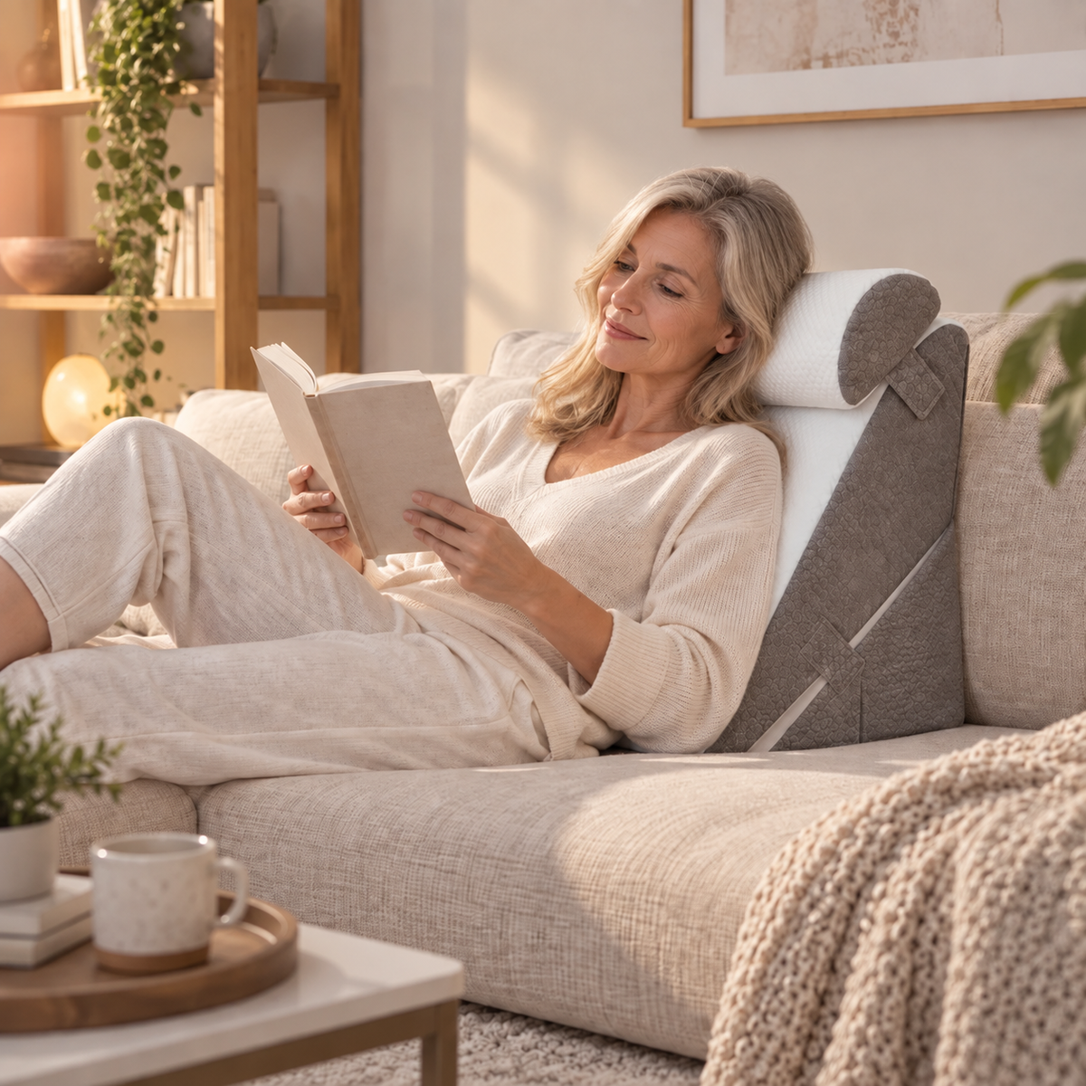 Adjustable wedge pillow for bed with neck roll