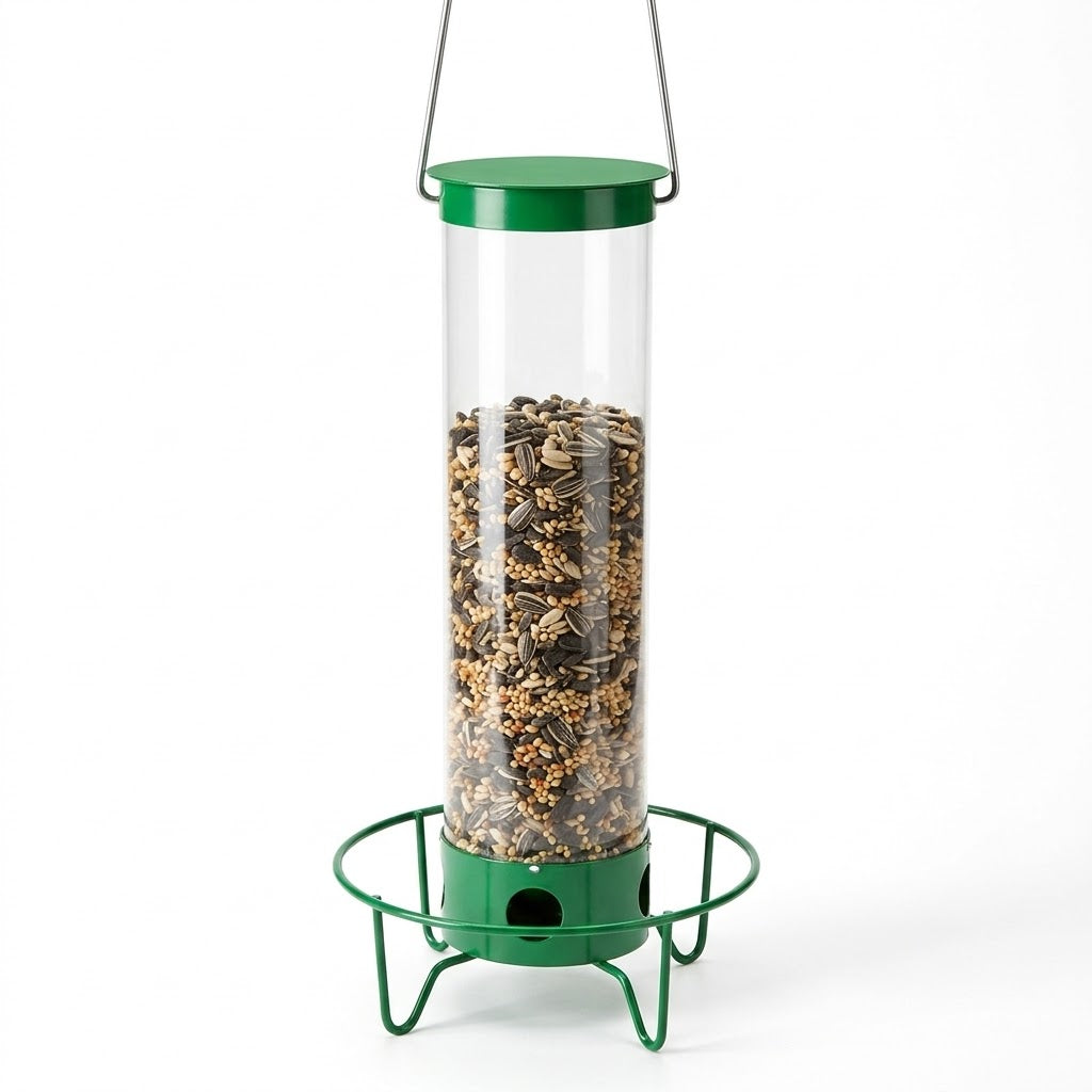 Futtersäule für Wildvögel mit Sitzring und transparenter Röhre