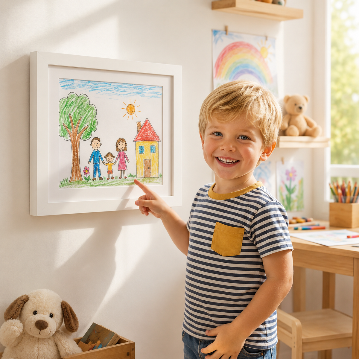 Bilderrahmen für Kinderzeichnungen aus Holz mit Wechselfunktion, A4