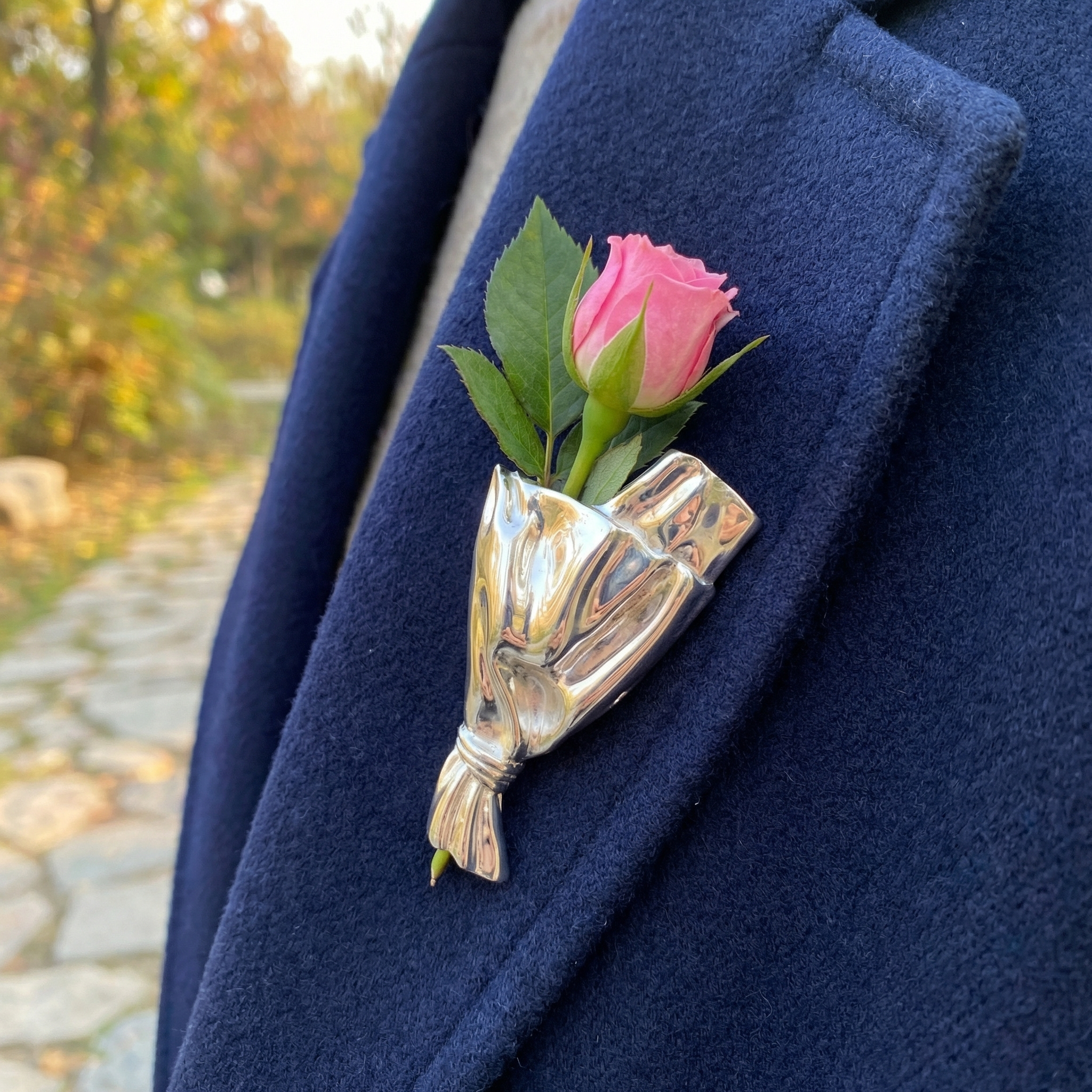 Flower Vase Brooch with Small Opening for Fresh Stems