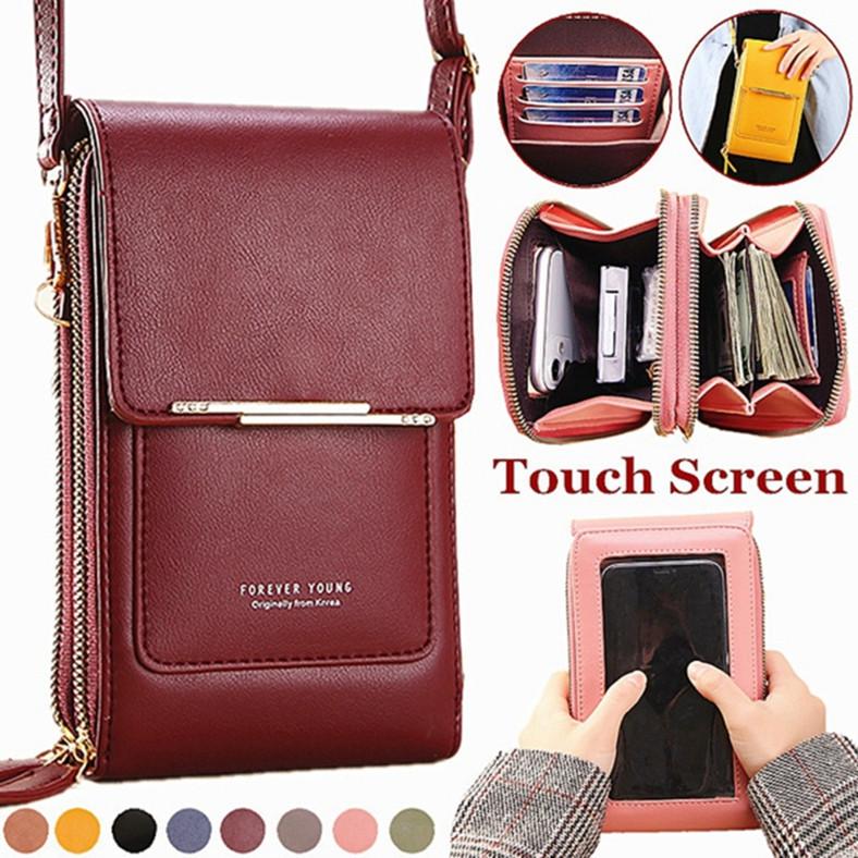 Cell phone case shoulder bag with touchscreen window
