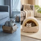Kuschelhöhle mit Kuppeldach für kleine Hunde & Katzen – Plüsch innen, Cord-Optik außen, 2 Größen