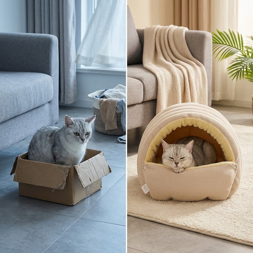 2-in-1 Kuschelhöhle mit Kuppeldach für kleine Hunde & Katzen – abnehmbar, rutschfest, 2 Größen