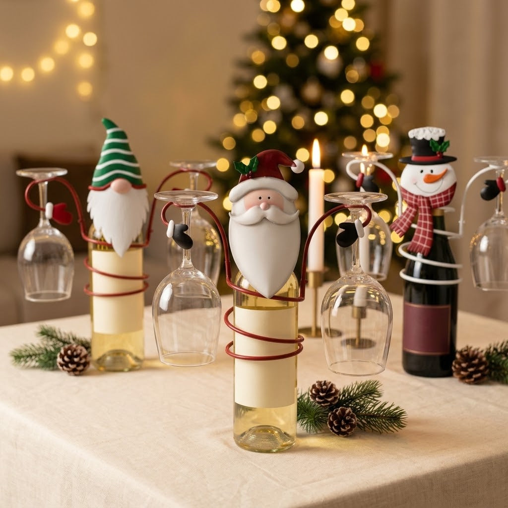 Metal Christmas Figurine Bottle Holder, Table Decoration for Wine Bottles