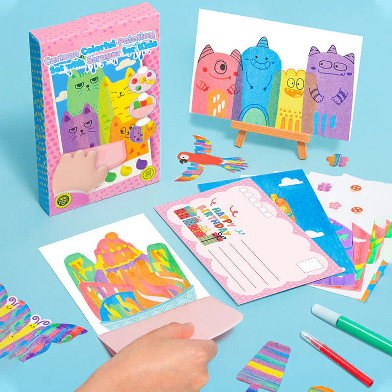 Kratzkunst-Set mit Schaber für bunte Cartoon-Bilder