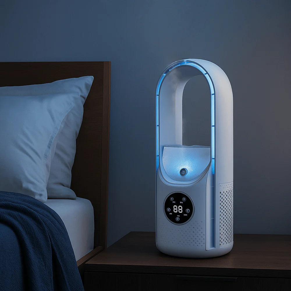 Klingelloser Tower-Ventilator mit Befeuchtung und Touch-Display