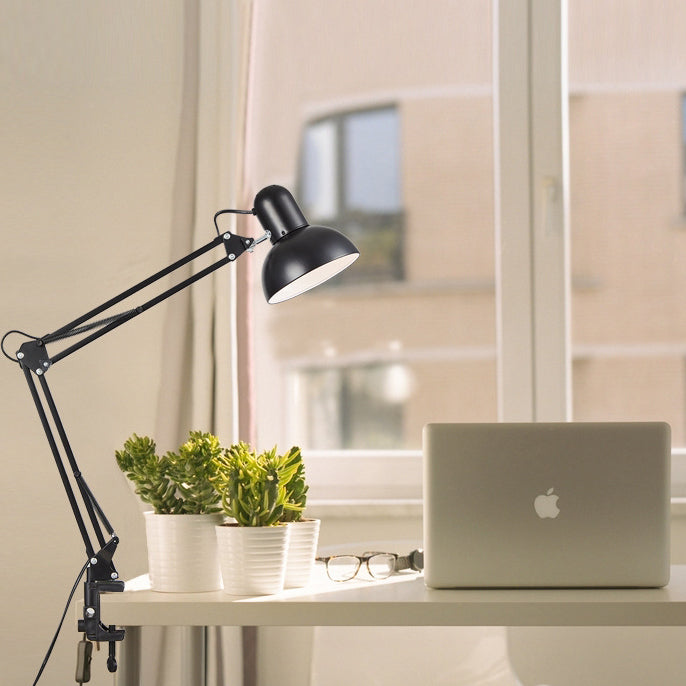 Desk lamp with adjustable arm and table clamp