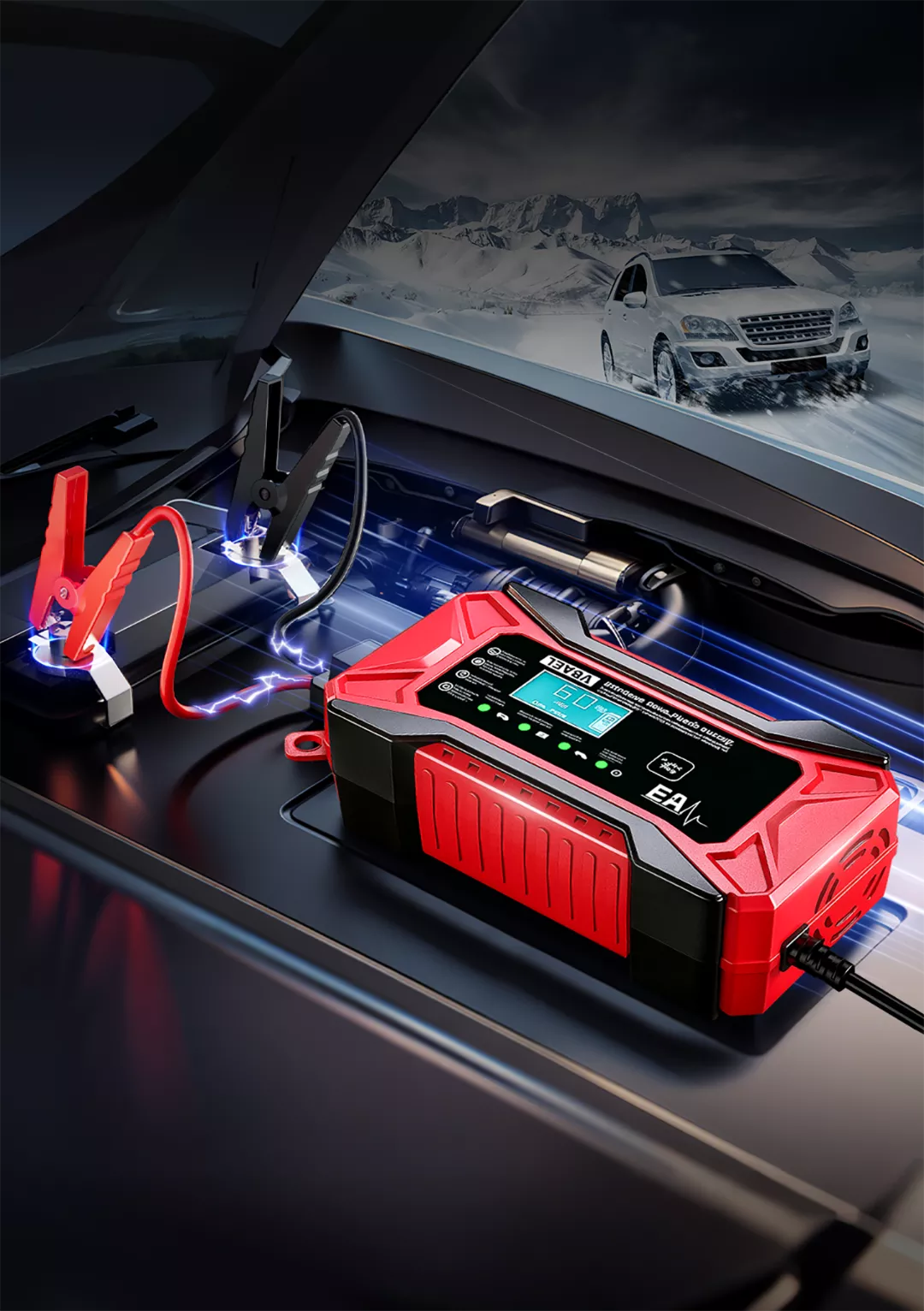 Kfz-Batterieladegerät 12V mit LCD-Display und Pulsreparatur