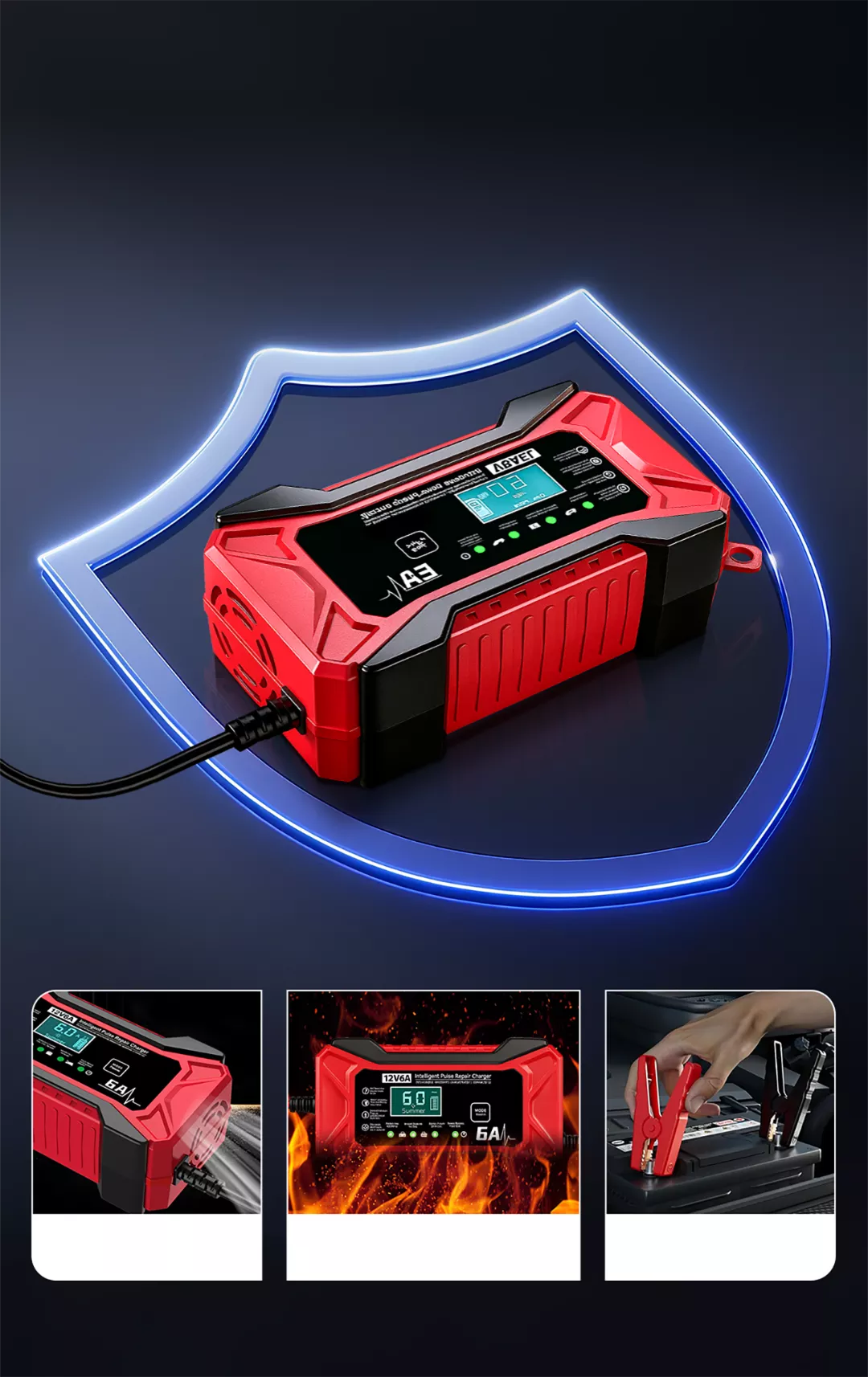 Kfz-Batterieladegerät 12V mit LCD-Display und Pulsreparatur