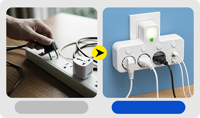 Steckdosenleiste mit USB-A, USB-C und integriertem Nachtlicht