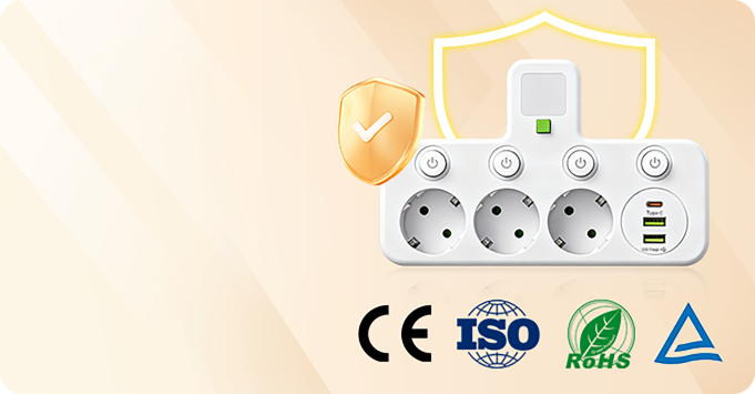 Steckdosenleiste mit USB-A, USB-C und integriertem Nachtlicht