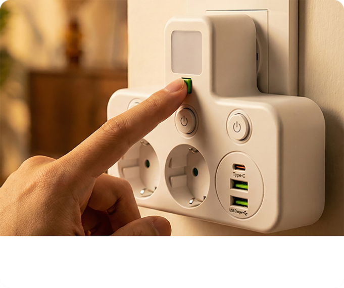 Steckdosenleiste mit USB-A, USB-C und integriertem Nachtlicht