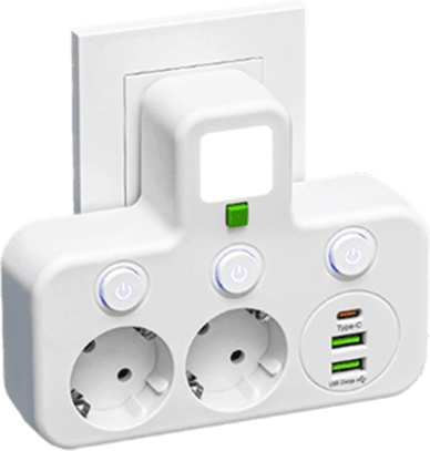 Steckdosenleiste mit USB-A, USB-C und integriertem Nachtlicht
