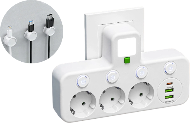 Steckdosenleiste mit USB-A, USB-C und integriertem Nachtlicht
