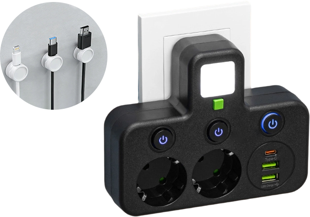Steckdosenleiste mit USB-A, USB-C und integriertem Nachtlicht