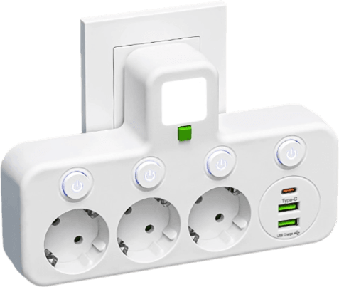 Steckdosenleiste mit USB-A, USB-C und integriertem Nachtlicht