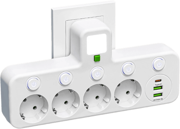 Steckdosenleiste mit USB-A, USB-C und integriertem Nachtlicht