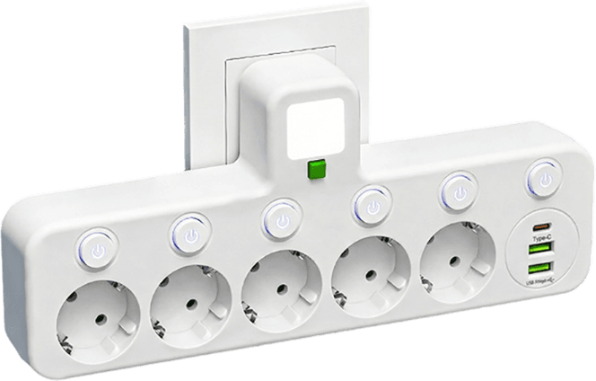 Steckdosenleiste mit USB-A, USB-C und integriertem Nachtlicht