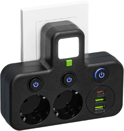 Steckdosenleiste mit USB-A, USB-C und integriertem Nachtlicht