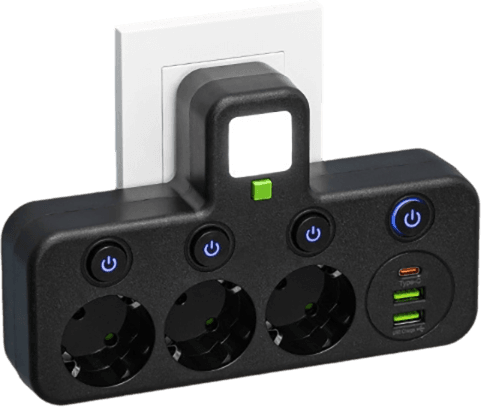 Steckdosenleiste mit USB-A, USB-C und integriertem Nachtlicht