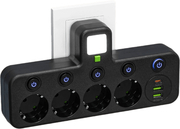 Steckdosenleiste mit USB-A, USB-C und integriertem Nachtlicht