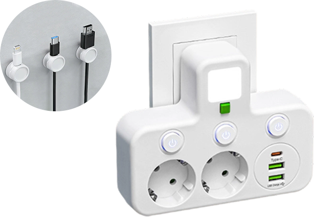 Steckdosenleiste mit USB-A, USB-C und integriertem Nachtlicht