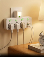 Steckdosenleiste mit USB-A, USB-C und integriertem Nachtlicht