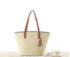 Woven Beach Bag with Leather Handle