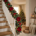2.7 m LED Christmas garland with fir branches, poinsettias & baubles
