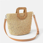 Straw Beach Bag with Wooden Handle – Woven, Spacious