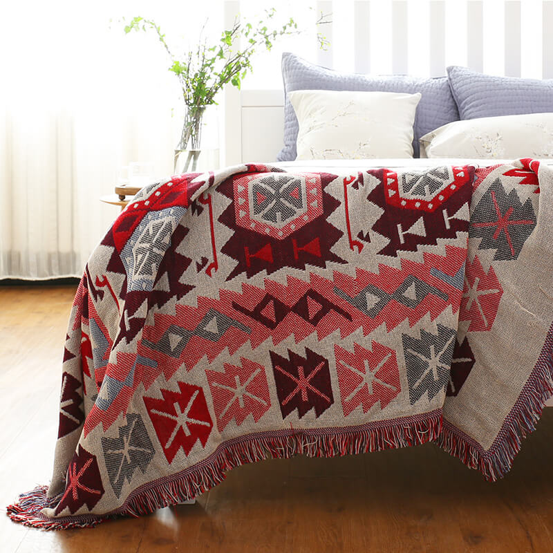 Überwurf Bohemian mit Quasten – Wendbares Design aus Baumwolle
