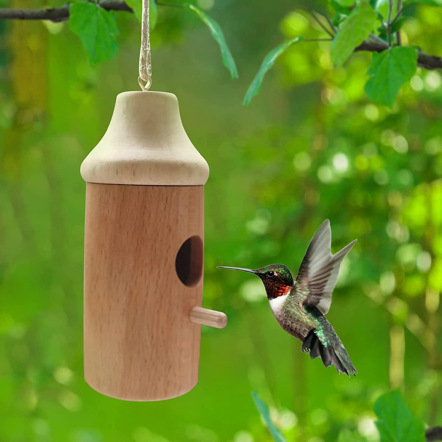 Kolibri-Futterhaus Holz mit Naturmotiv – 13 cm hoch, wetterfest