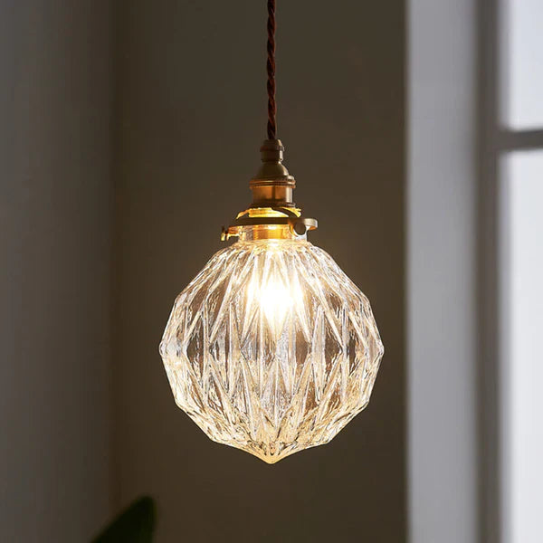 Pendelleuchte Glas Industriedesign mit strukturierter Kugel