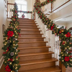 Christmas garland 2.7 m with fir branches, poinsettias & baubles