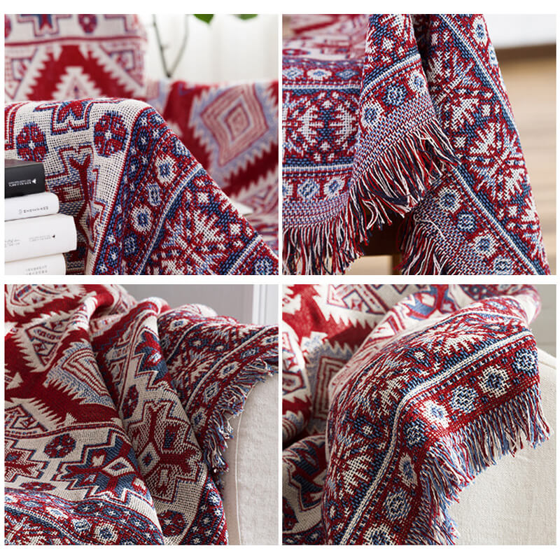 Überwurf Bohemian mit Quasten – Wendbares Design aus Baumwolle