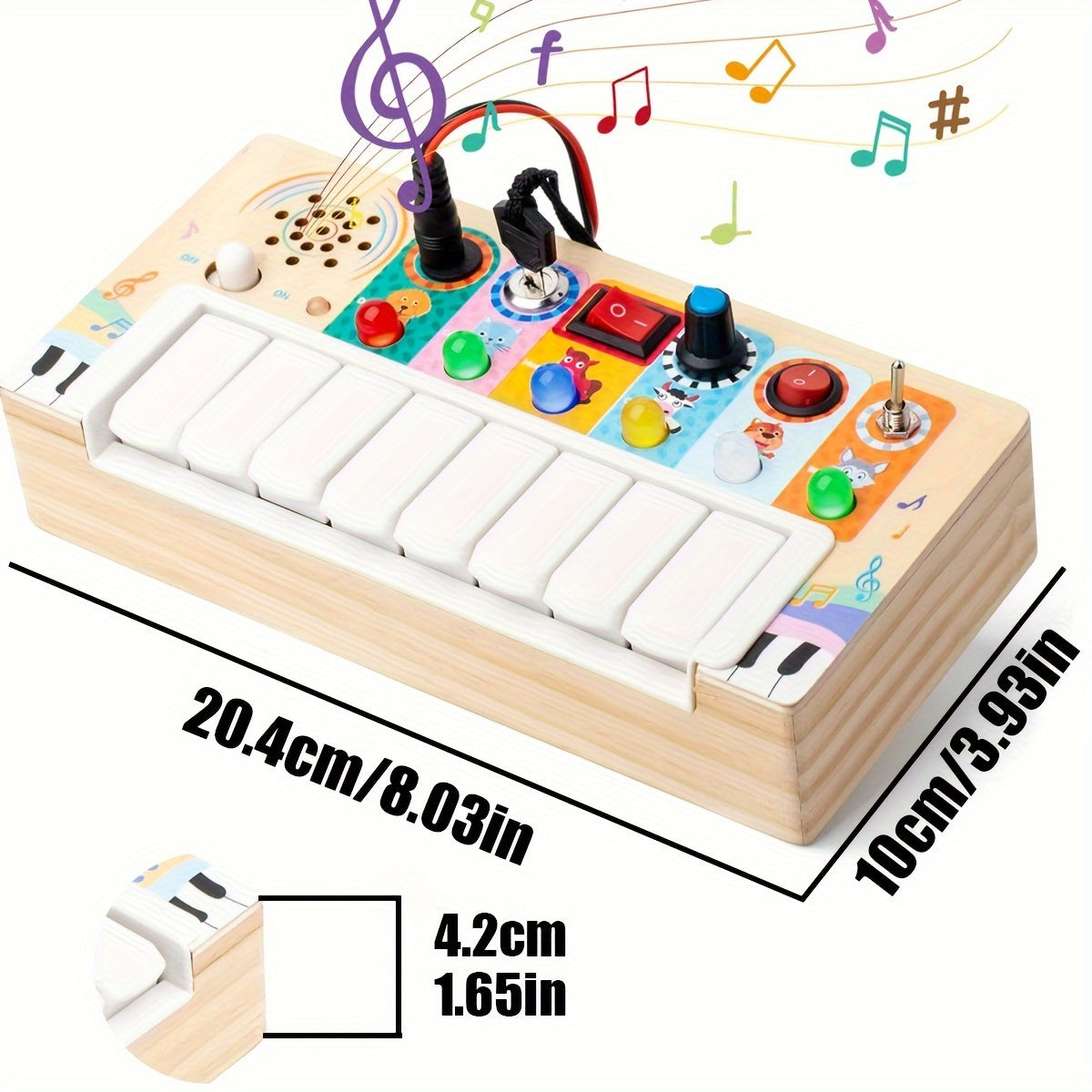 Wooden music learning toy with keys and lights