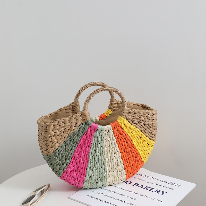 Strandtasche Geflochten – Bunte Regenbogen-Streifen