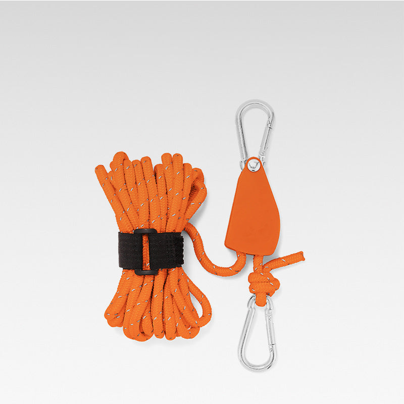 Tension rope with pulley system for tent and hammock