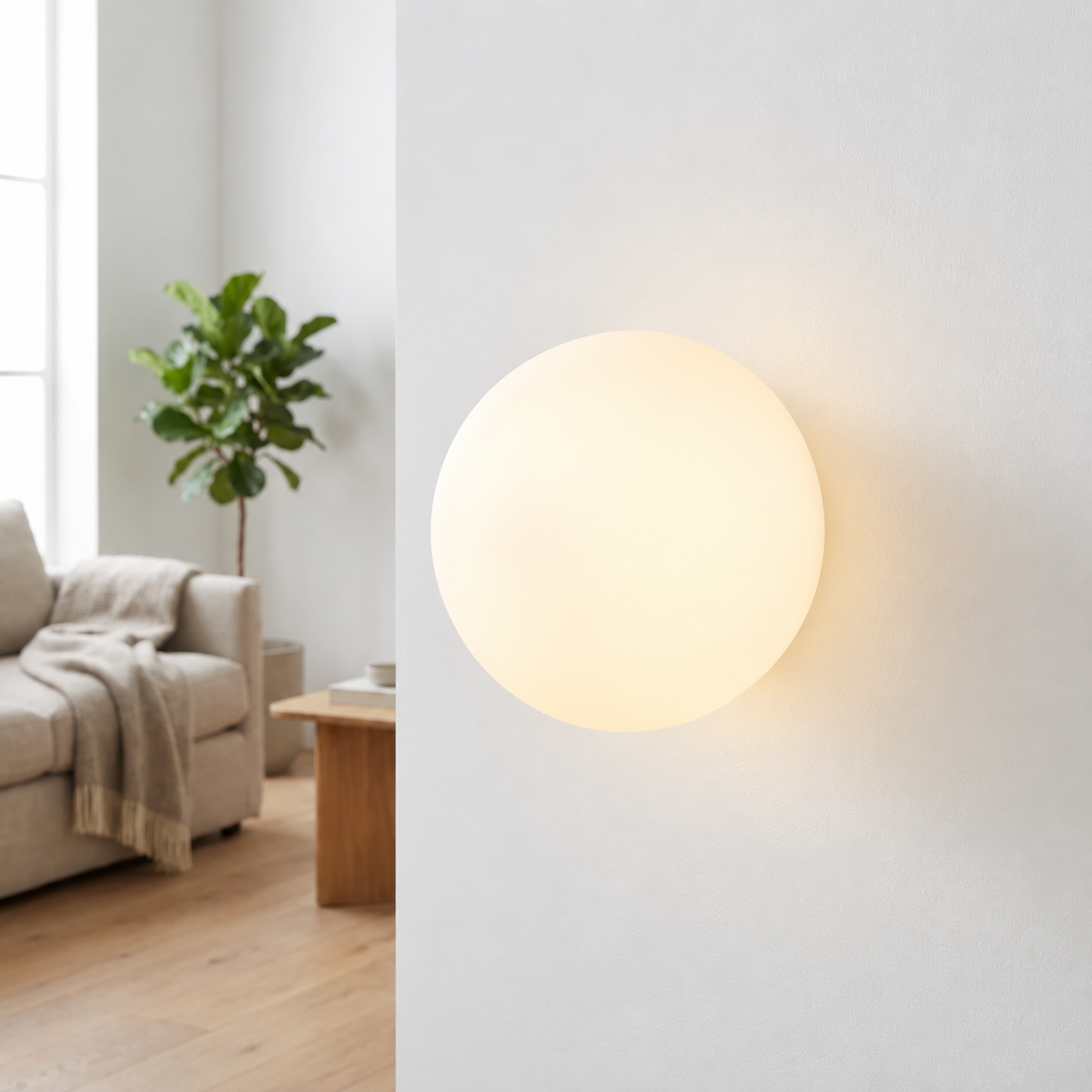 Round glass wall light with G9 socket, milky white - Ø 12/15/18 cm