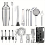 Stainless Steel Cocktail Set with 20 Bar Tools and Acrylic Stand